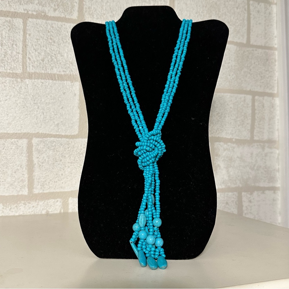 Long Turquoise Multi-Strand Beaded Necklace